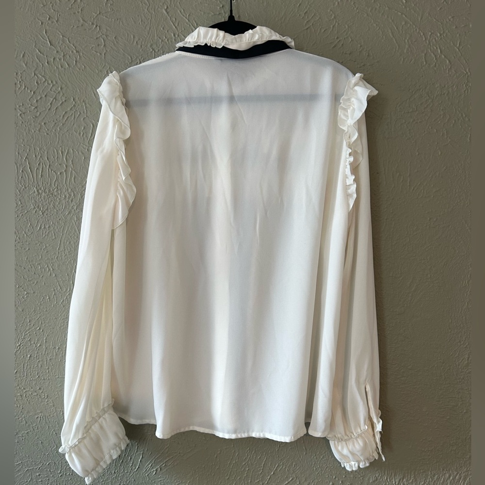 Zara Long Sleeve Shirts with buttons/ Cream/ Black Size S - Picture 3 of 11